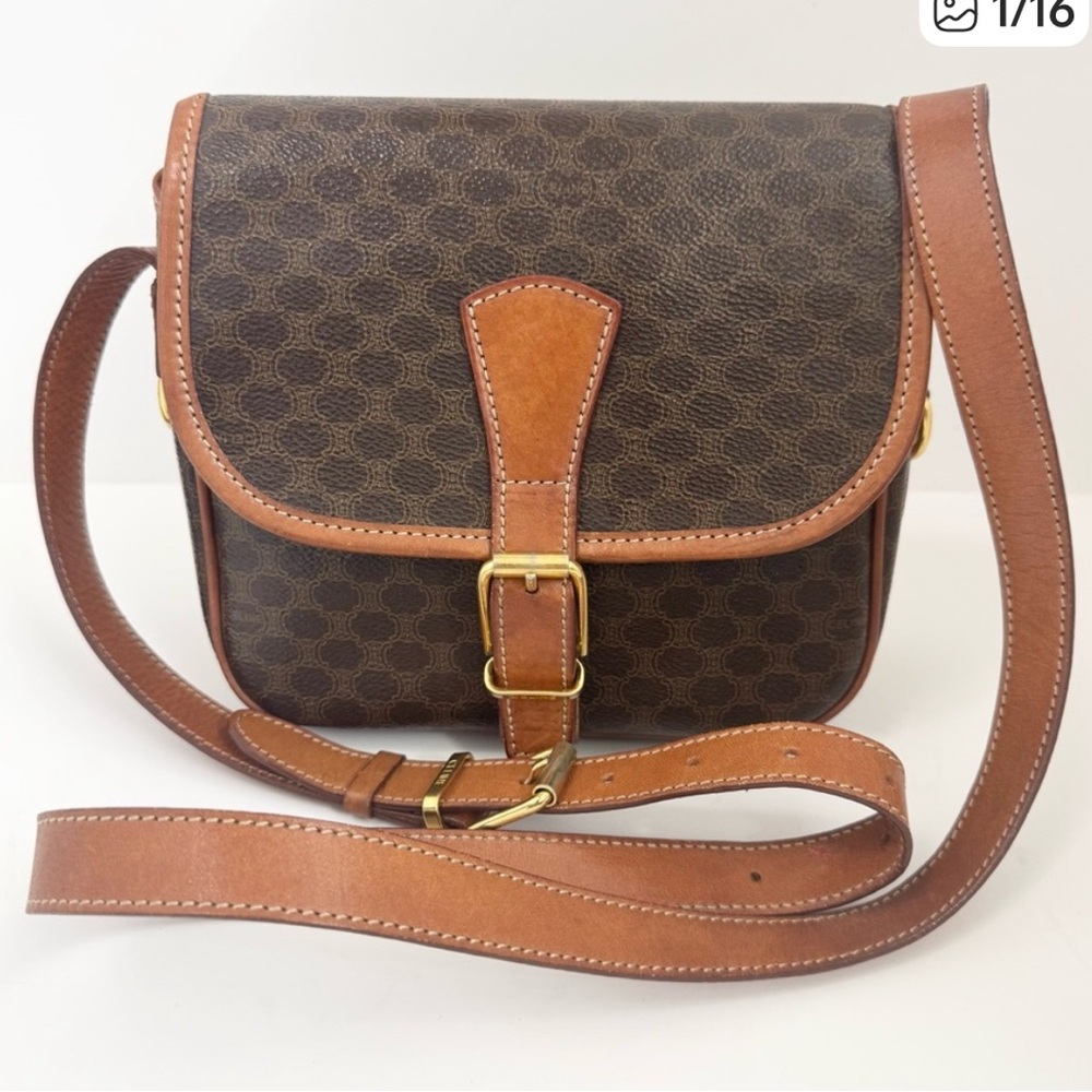 Celine Macadam Brown Leather Crossbody Bag